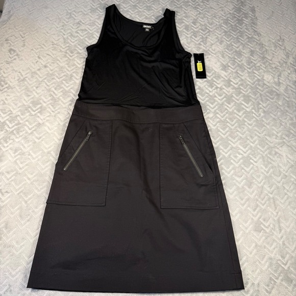 Dkny Dresses & Skirts - DKNY Sleeveless Mixed Media Dress Women's 10 Black New Utility Zip Pocket‎ $195